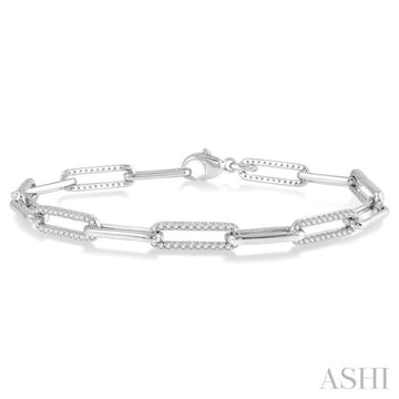 1 Ctw Round Cut Diamond Paperclip Bracelet in 14K White Gold